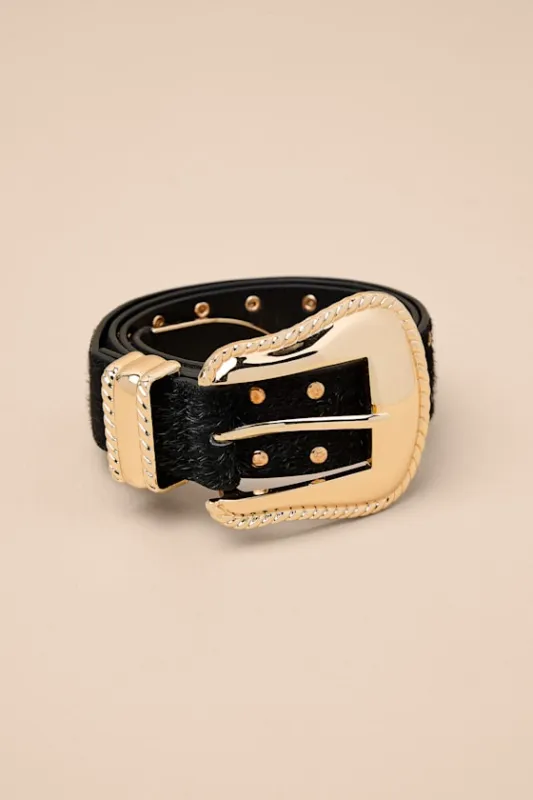 Metis Black Faux Fur Studded Belt sold by Lulus