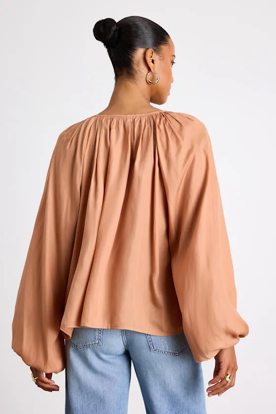 Hestia Tan Gathered Balloon Sleeve Top sold by Lulus product image thumbnail 3