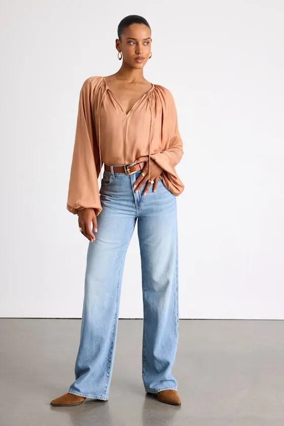 Hestia Tan Gathered Balloon Sleeve Top sold by Lulus product image thumbnail 4