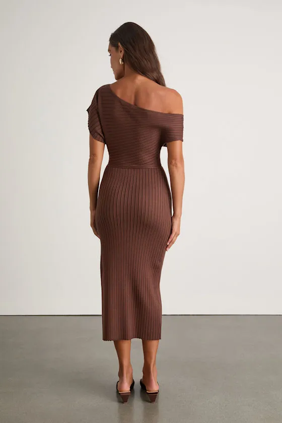 Brady Brown Ribbed Off-the-Shoulder Sweater Midi Dress sold by Lulus product image thumbnail 3