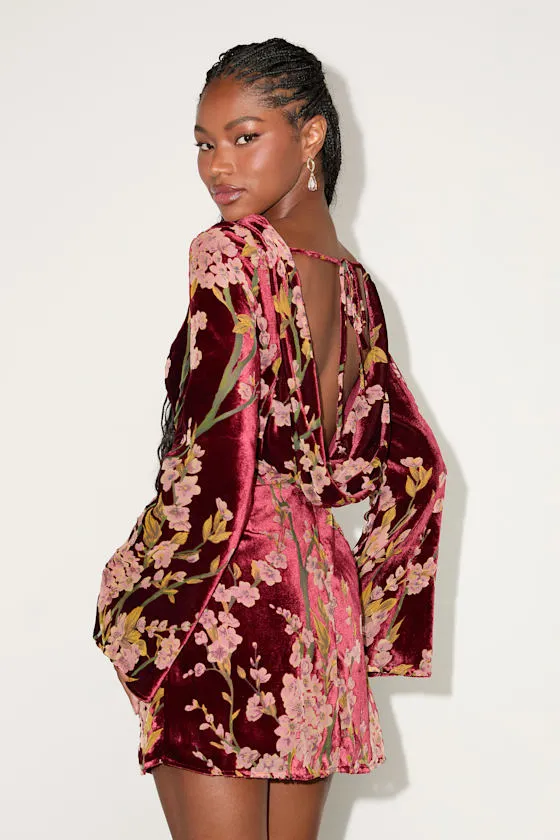 Charismatic Influence Red Burnout Velvet Cowl Back Mini Dress sold by Lulus