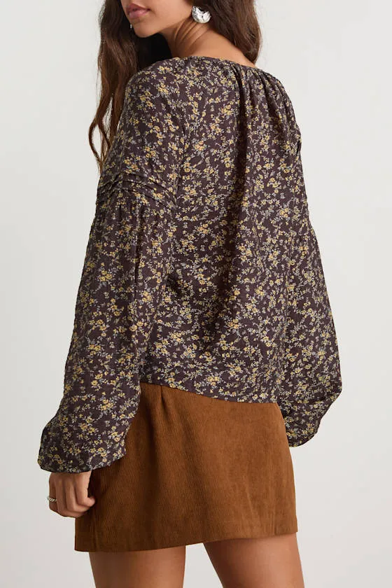 Noahlyn Black Floral Pleated Long Sleeve Blouse sold by Lulus product image thumbnail 3