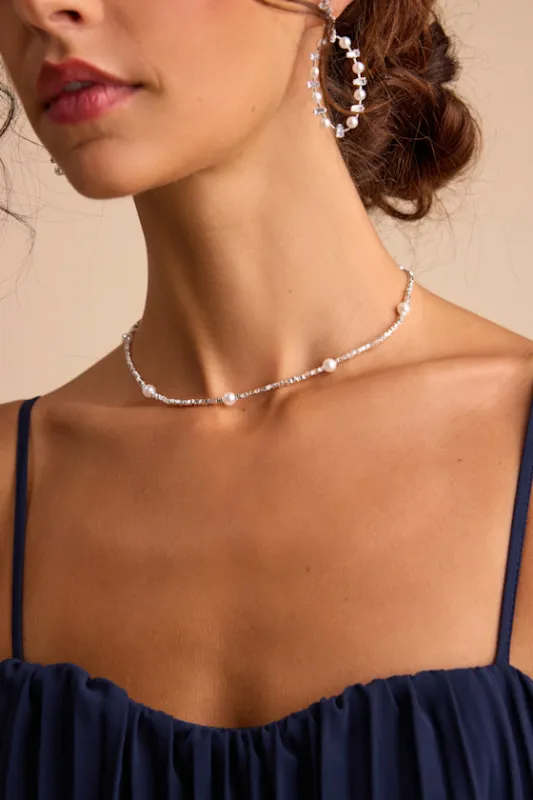 Pheba White Beaded Pearl Choker Necklace sold by Lulus