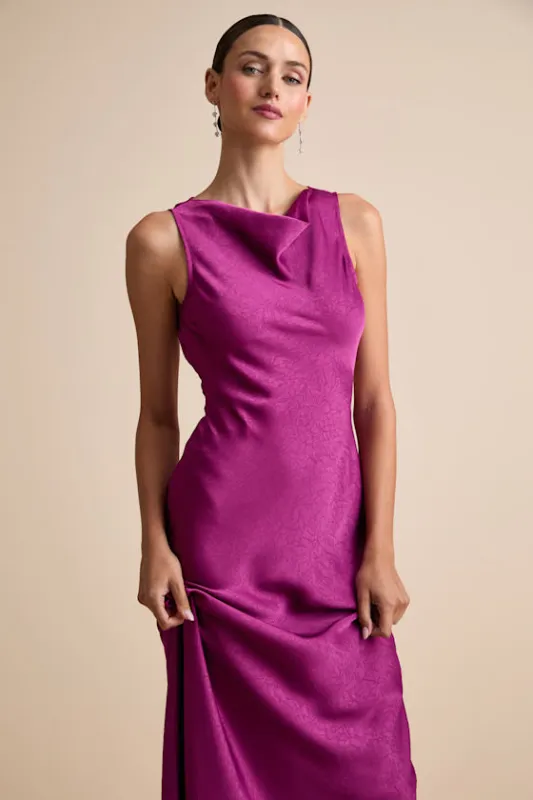 Alisha Magenta Crinkle Satin Backless Maxi Dress sold by Lulus