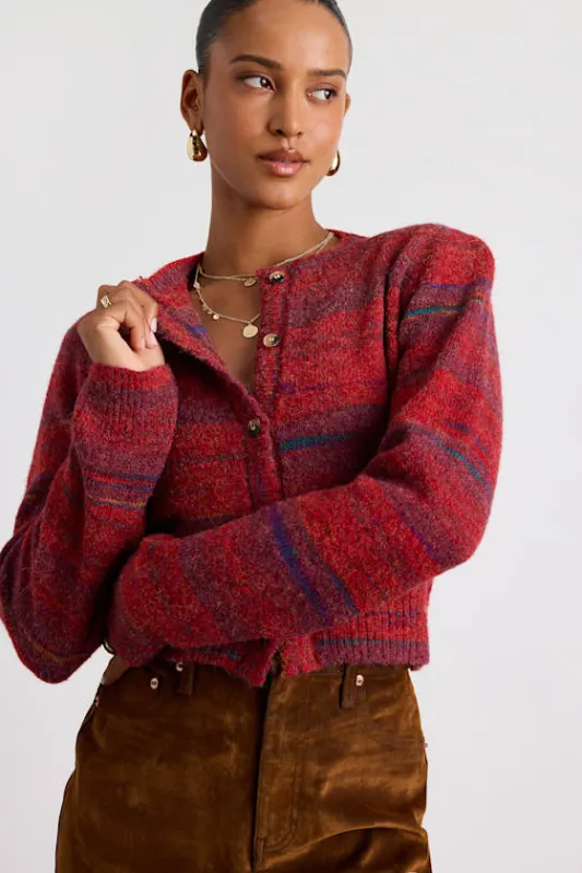 Haller Red Space Dye Cropped Cardigan Sweater sold by Lulus