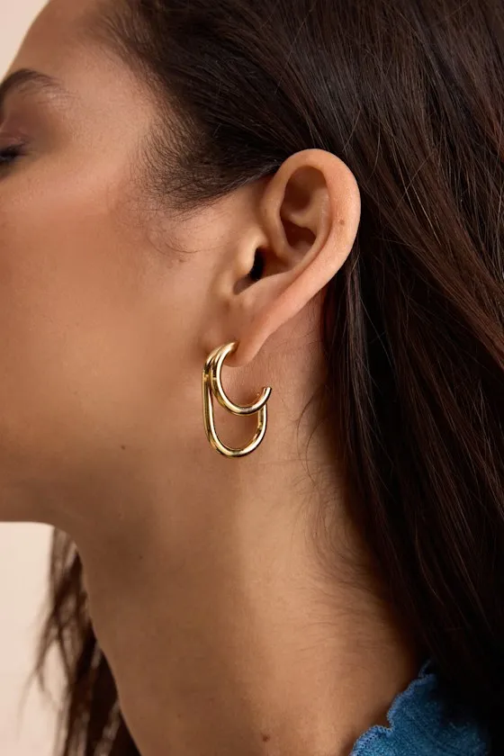 Val Gold Double Hoop Earrings sold by Lulus