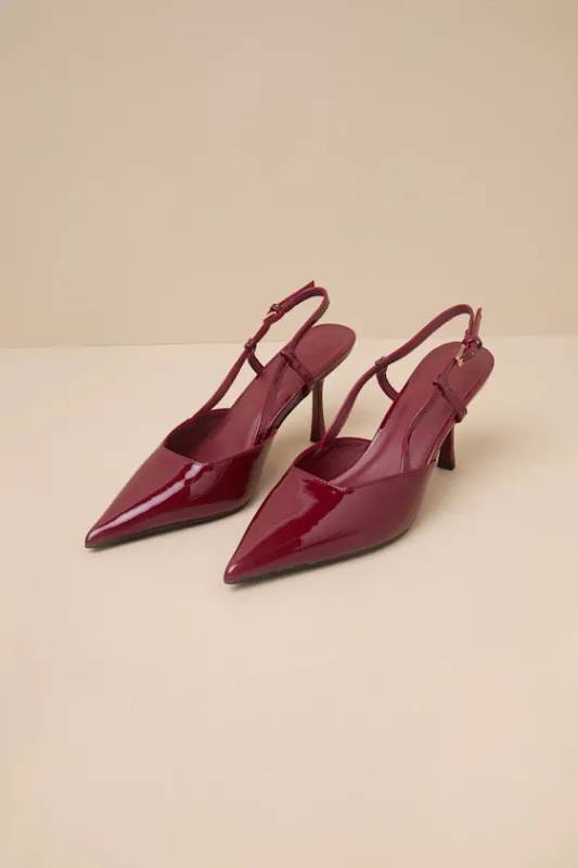 Isabel Cherry Red Patent Pointed-Toe Slingback Pumps sold by Lulus