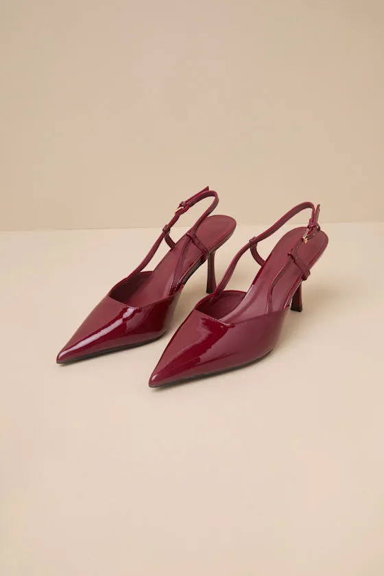 Isabel Cherry Red Patent Pointed-Toe Slingback Pumps sold by Lulus