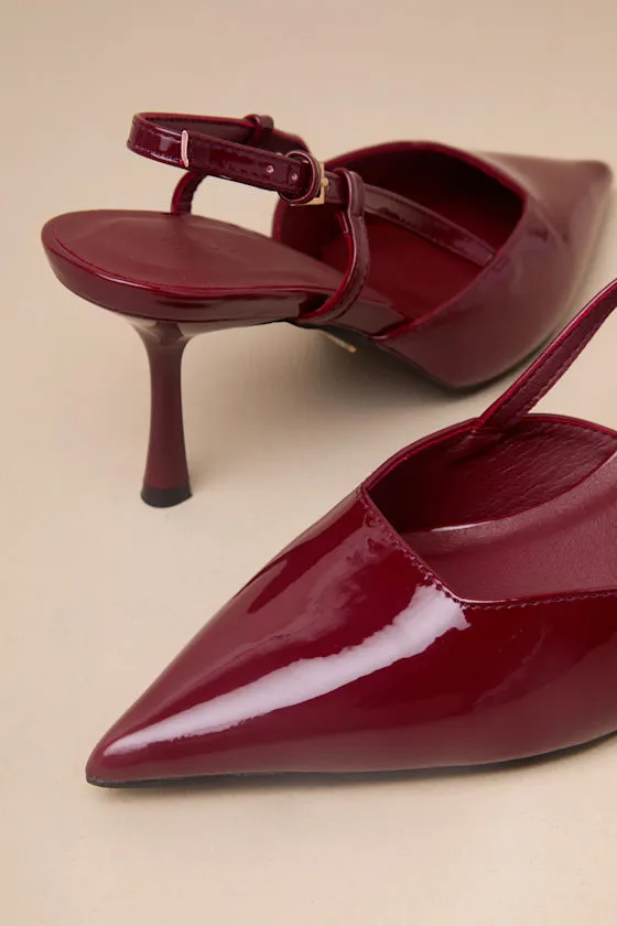 Isabel Cherry Red Patent Pointed-Toe Slingback Pumps sold by Lulus product image thumbnail 3