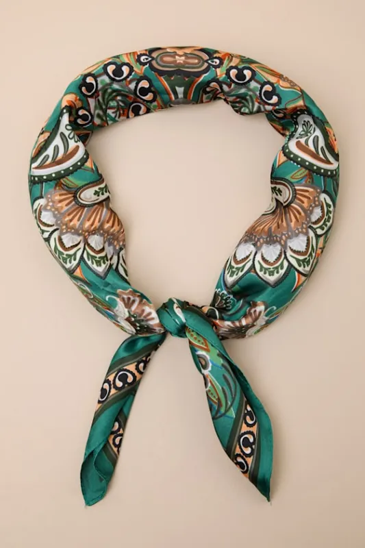 Moroi Green Paisley Print Satin Scarf sold by Lulus