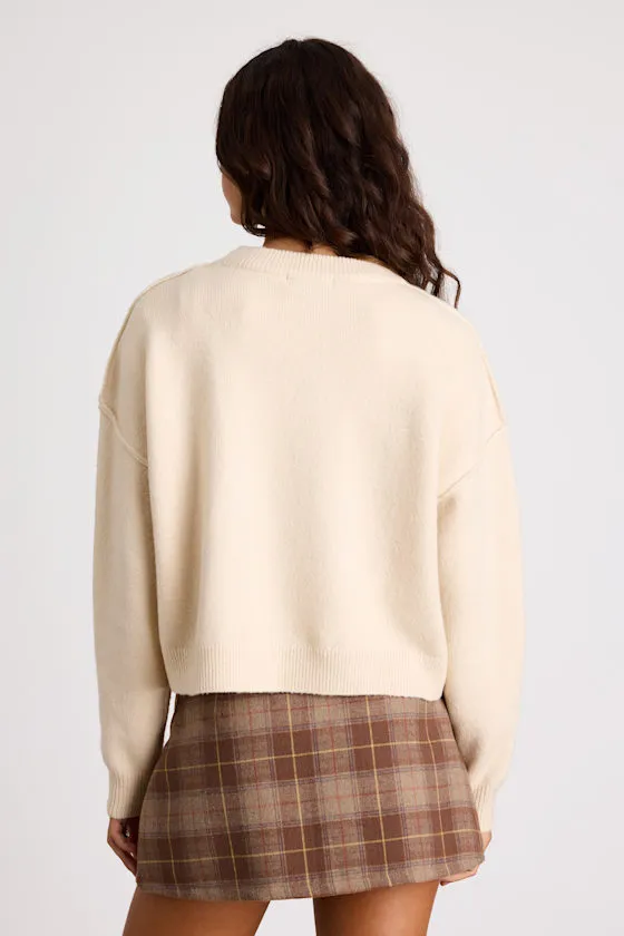 Lena Cream Crew Neck Pullover Sweater sold by Lulus product image thumbnail 3