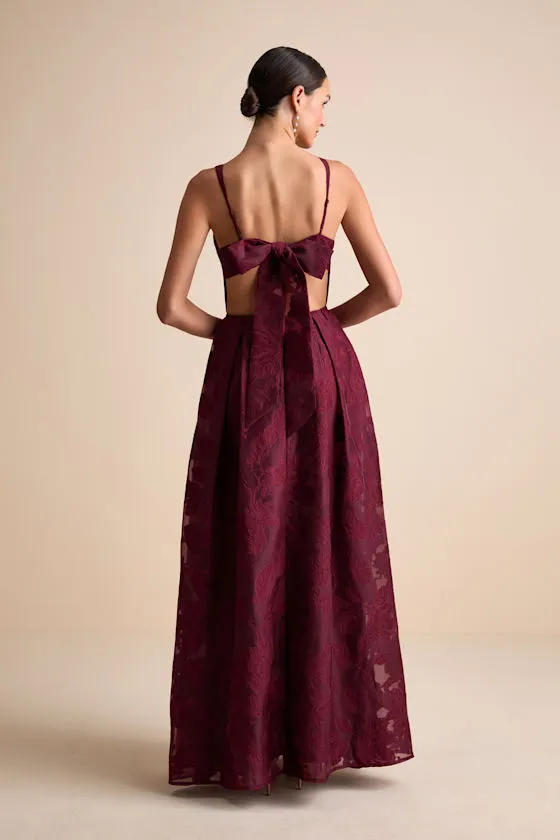 Perfected Aura Red Jacquard Tie-Back Maxi Dress with Pockets sold by Lulus product image thumbnail 3