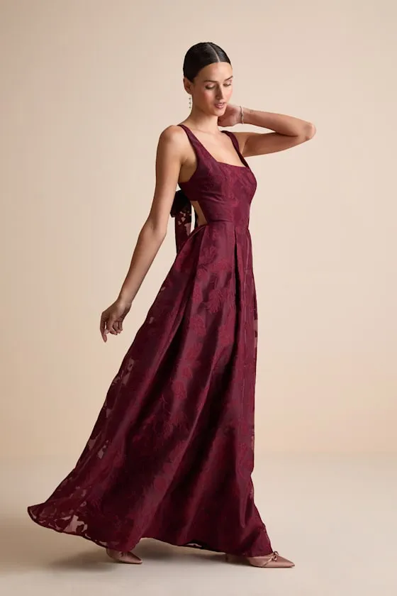 Perfected Aura Red Jacquard Tie-Back Maxi Dress with Pockets sold by Lulus product image thumbnail 4