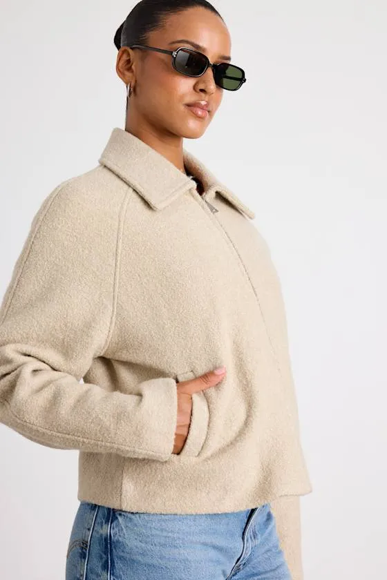 Brixlynn Beige Wool Collared Jacket sold by Lulus