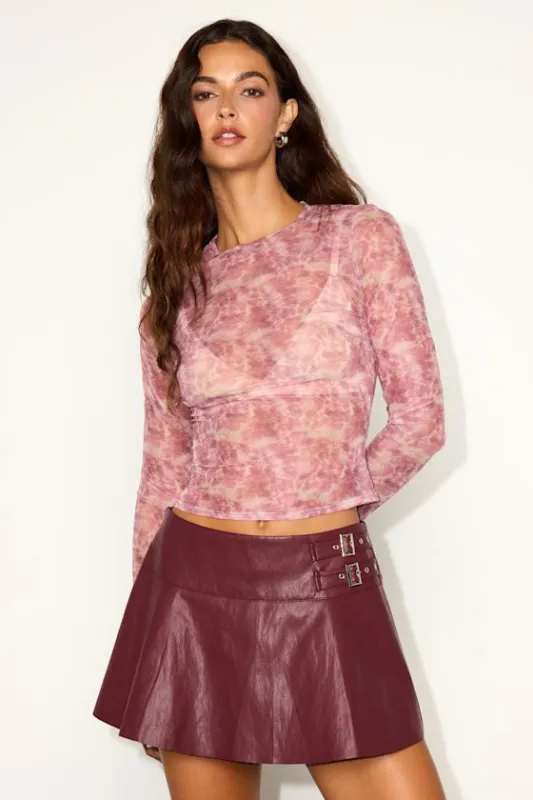 Rebeka Burgundy Vegan Leather Low-Rise Skort sold by Lulus