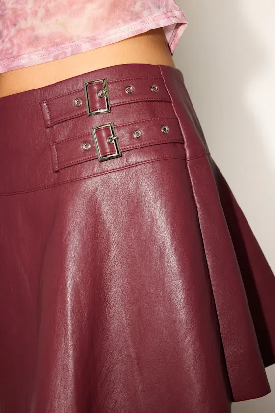 Rebeka Burgundy Vegan Leather Low-Rise Skort sold by Lulus product image thumbnail 2