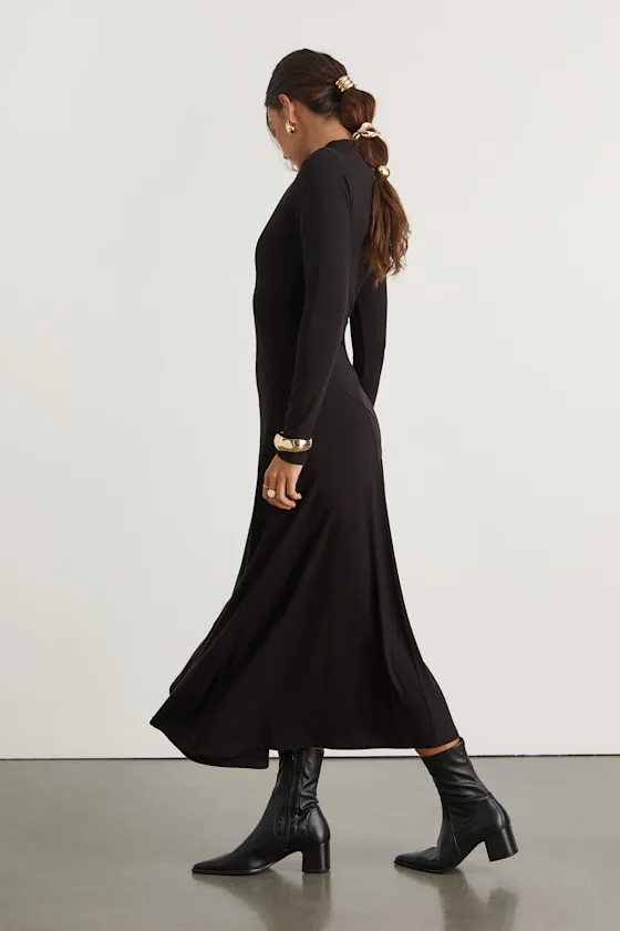 Corinne Black Jersey Knit Mock Neck Midi Dress sold by Lulus product image thumbnail 4