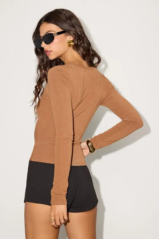 Casual Energy Light Brown Ruched Long Sleeve Crew Neck Top sold by Lulus product image thumbnail 3