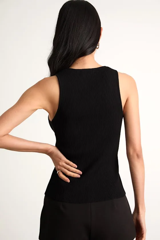 Cheslyn Black Ribbed Button-Front Tank Top sold by Lulus product image thumbnail 3