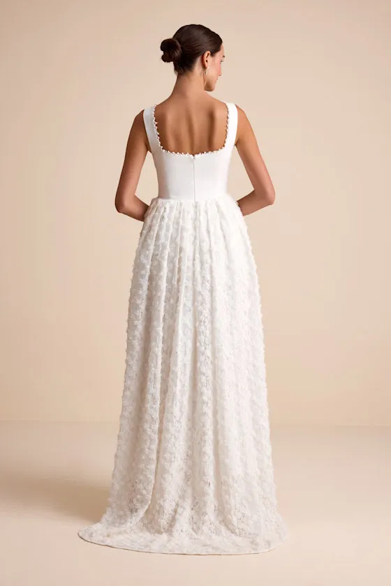 Ellsworth Ivory Mixed-Media Pearl A-Line Maxi Dress sold by Lulus product image thumbnail 4