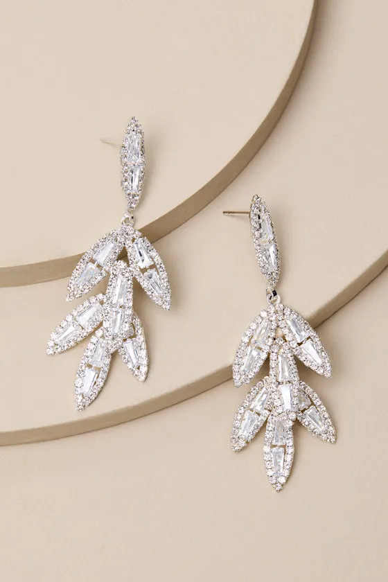 Varna Silver Rhinestone Leaf Earrings sold by Lulus product image thumbnail 2