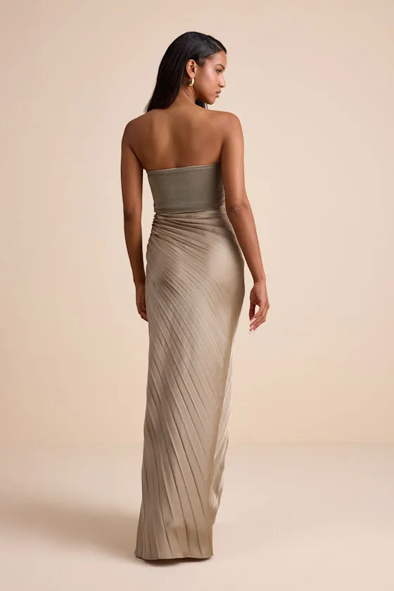 Nyrah Taupe Satin Pleated Strapless Maxi Dress sold by Lulus product image thumbnail 3