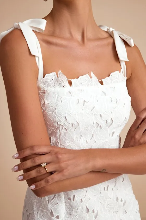 Alanari White Floral Embroidered Tie-Strap Column Maxi Dress sold by Lulus product image thumbnail 2