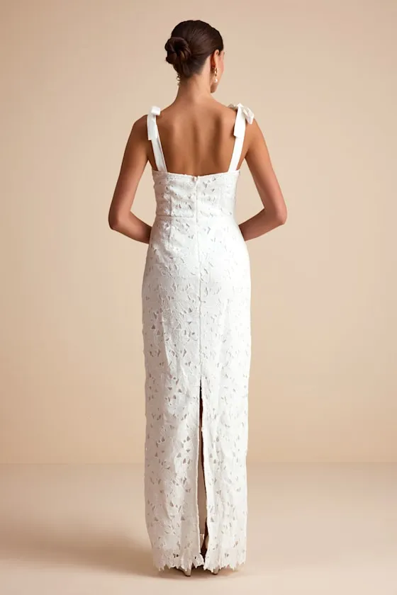 Alanari White Floral Embroidered Tie-Strap Column Maxi Dress sold by Lulus product image thumbnail 3