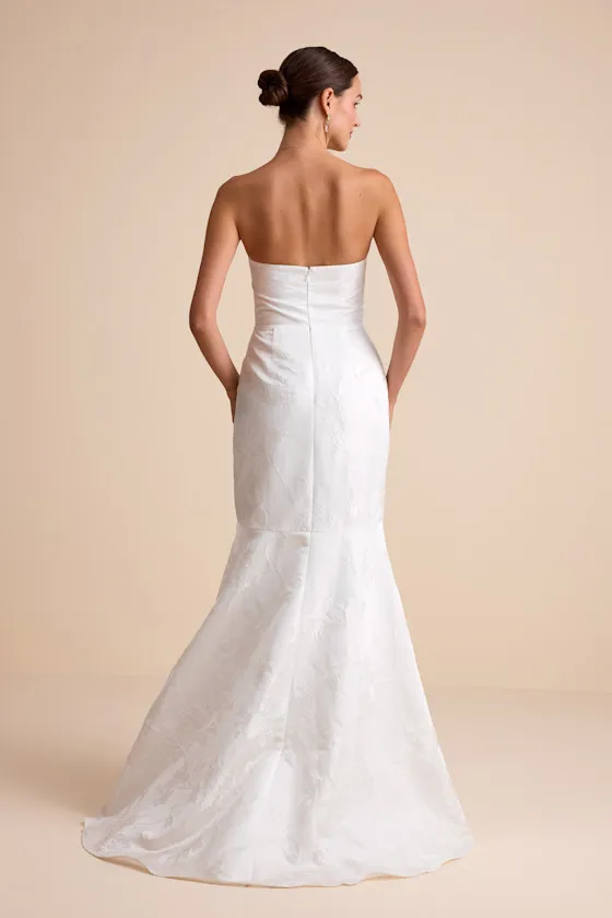 Cagney White Floral Jacquard Strapless Trumpet Maxi Dress sold by Lulus product image thumbnail 3