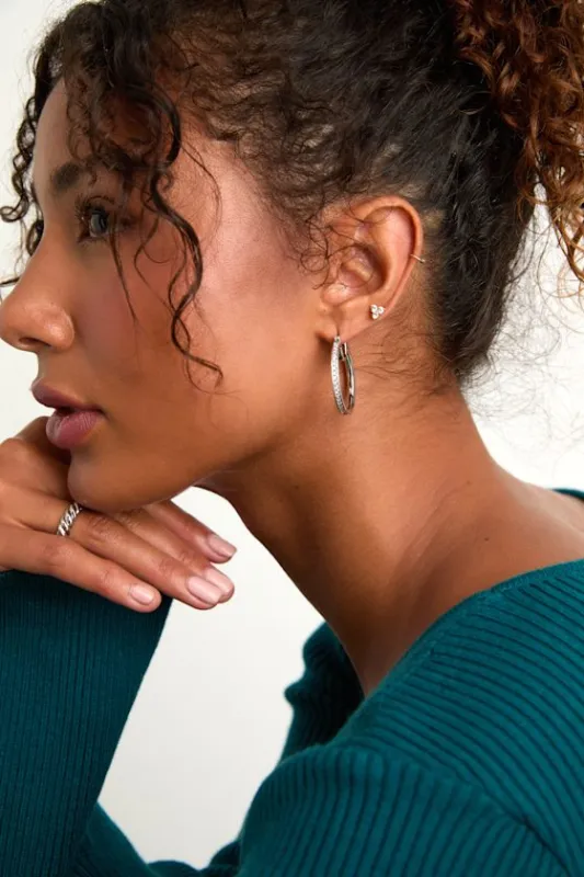 Naledi 14KT White Gold Rhinestone Hoop Earrings sold by Lulus