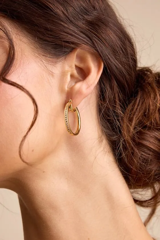 Naledi 14KT Gold Rhinestone Hoop Earrings sold by Lulus