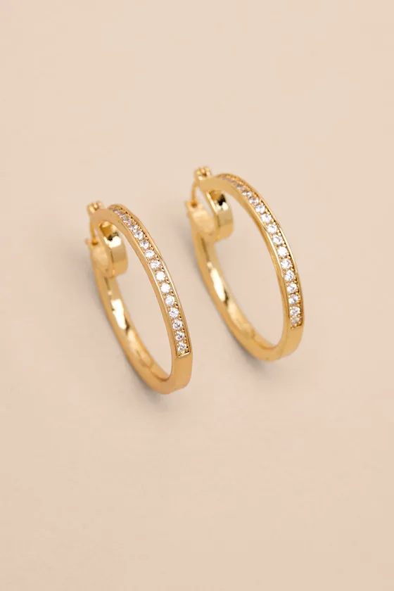 Naledi 14KT Gold Rhinestone Hoop Earrings sold by Lulus product image thumbnail 2