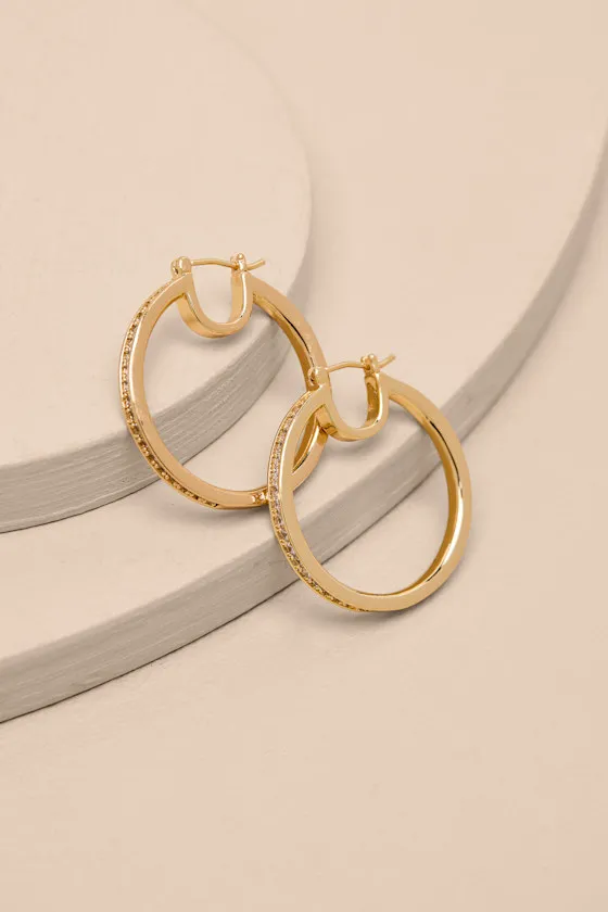 Naledi 14KT Gold Rhinestone Hoop Earrings sold by Lulus product image thumbnail 4