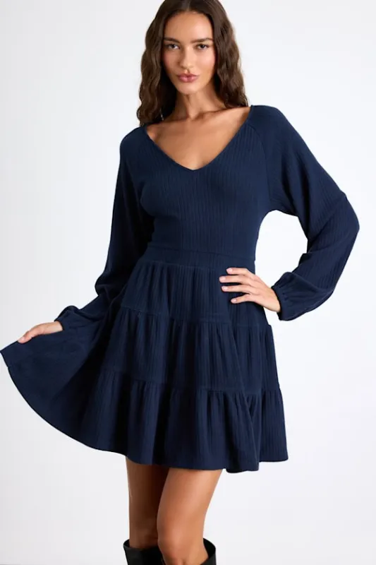 Adorable Option Dark Navy Long Sleeve Mini Sweater Dress sold by Lulus
