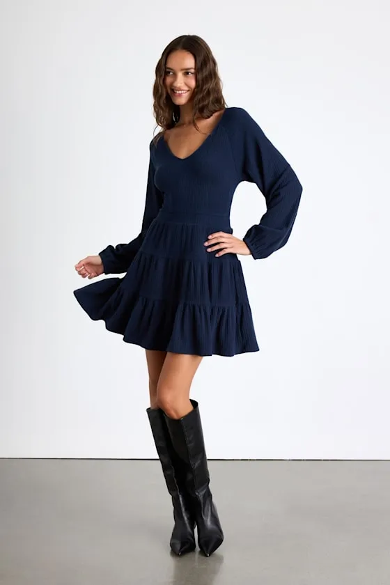 Adorable Option Dark Navy Long Sleeve Mini Sweater Dress sold by Lulus product image thumbnail 4