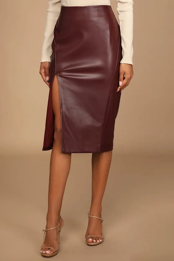 Mireya Wine Red Vegan Leather Pencil Skirt sold by Lulus product image thumbnail 2