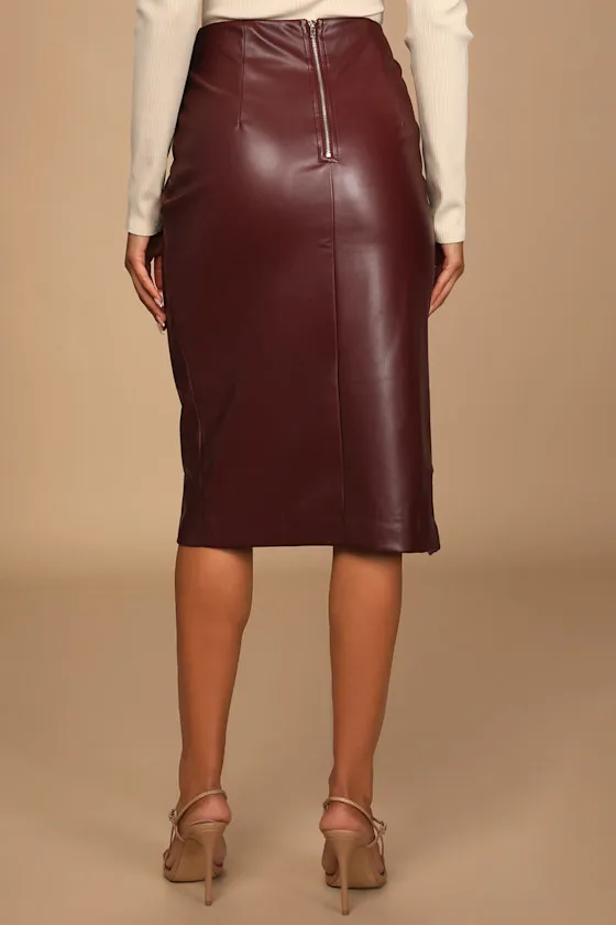 Mireya Wine Red Vegan Leather Pencil Skirt sold by Lulus product image thumbnail 3