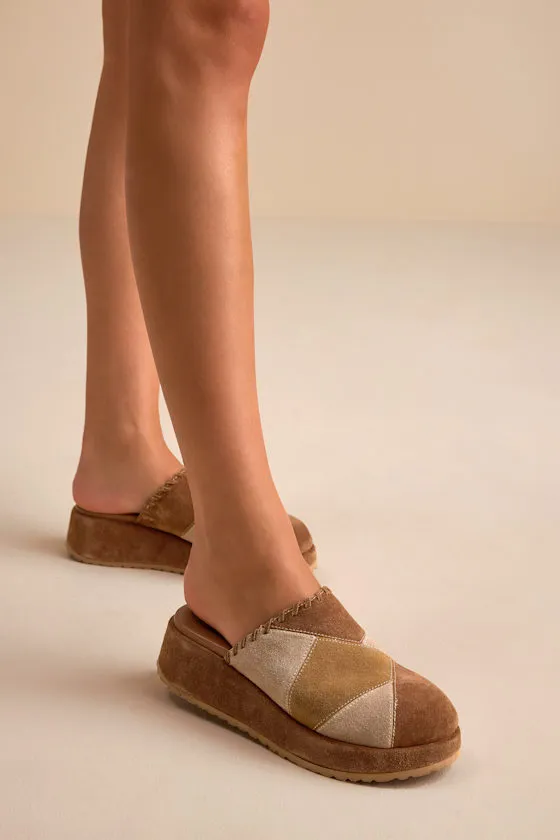 Whammy Brown Multi Patchwork Suede Platform Mule Clogs sold by Lulus product image thumbnail 3