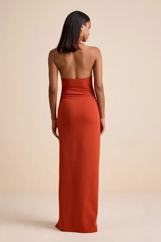 Abriana Rust Orange Pleated Halter Maxi Dress sold by Lulus product image thumbnail 4