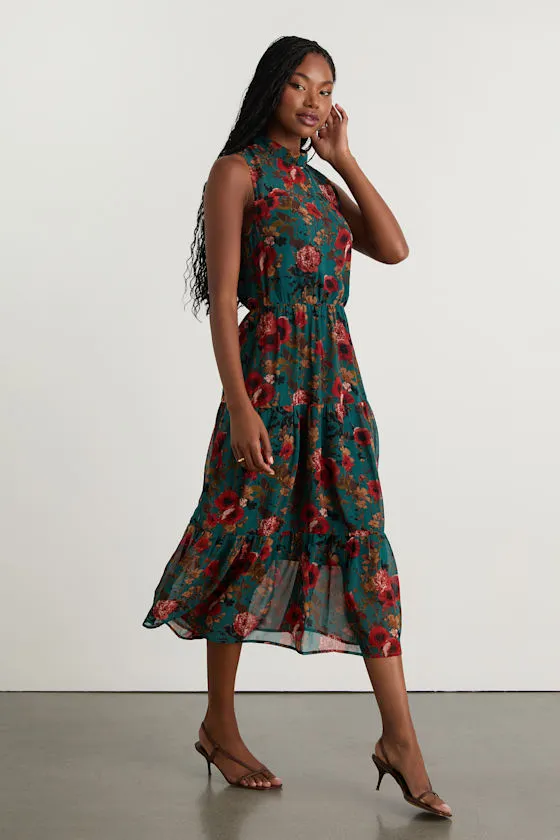 In My Dreams Teal Multi Floral Print Midi Dress sold by Lulus product image thumbnail 4