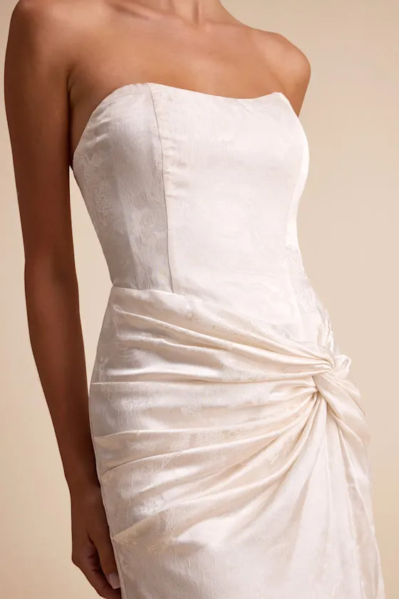 Whitney Ivory Jacquard Strapless Twist-Front Maxi Dress sold by Lulus product image thumbnail 2