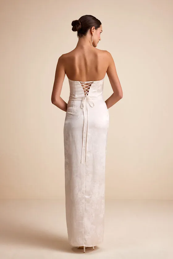 Whitney Ivory Jacquard Strapless Twist-Front Maxi Dress sold by Lulus product image thumbnail 3