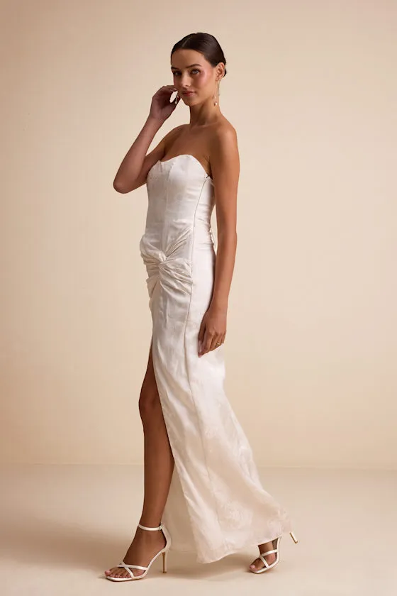 Whitney Ivory Jacquard Strapless Twist-Front Maxi Dress sold by Lulus product image thumbnail 4