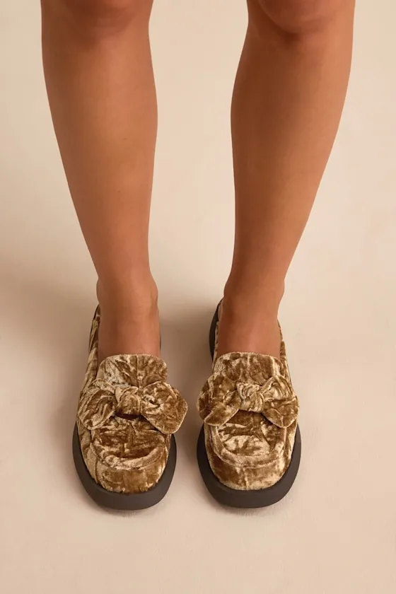 Flower Antique Yellow Velvet Bow Mule Loafers sold by Lulus product image thumbnail 3