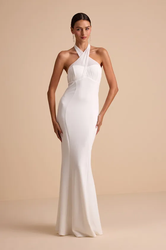 Iridessa White Mixed Media Halter Mermaid Maxi Dress sold by Lulus