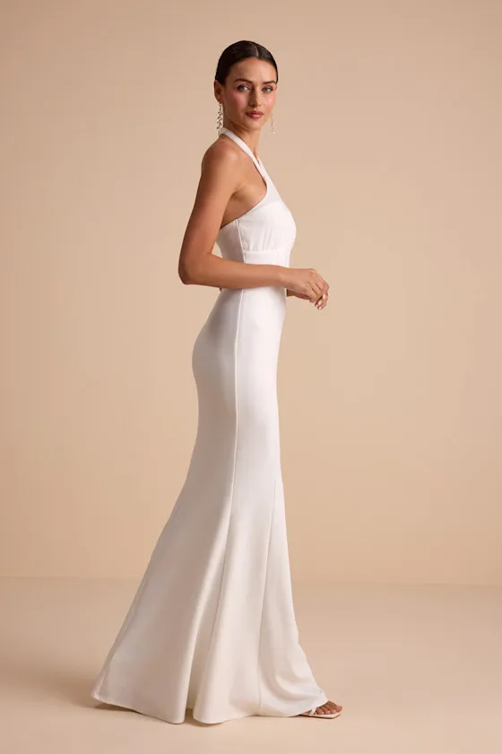 Iridessa White Mixed Media Halter Mermaid Maxi Dress sold by Lulus product image thumbnail 4