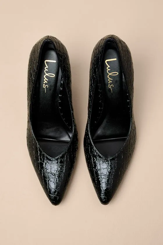 Monette Black Croc-Embossed Pointed-Toe Pumps sold by Lulus product image thumbnail 2