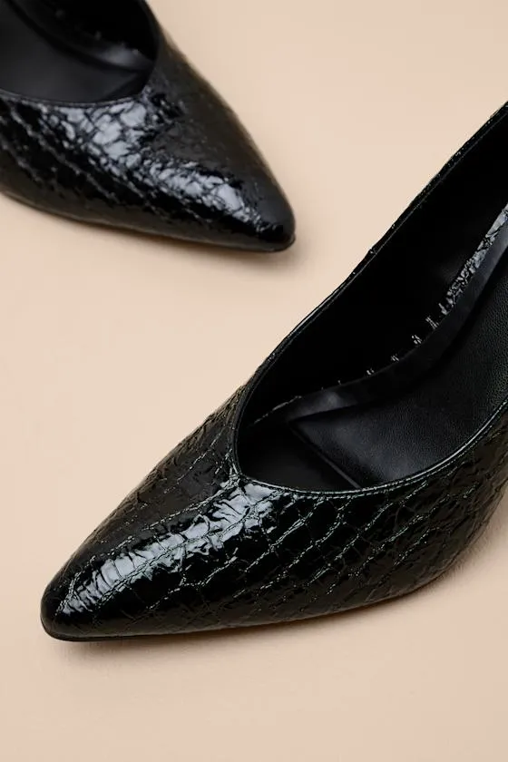 Monette Black Croc-Embossed Pointed-Toe Pumps sold by Lulus product image thumbnail 3