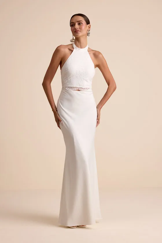 Atenea White Lace Cutout Halter Mermaid Maxi Dress sold by Lulus product image thumbnail 2