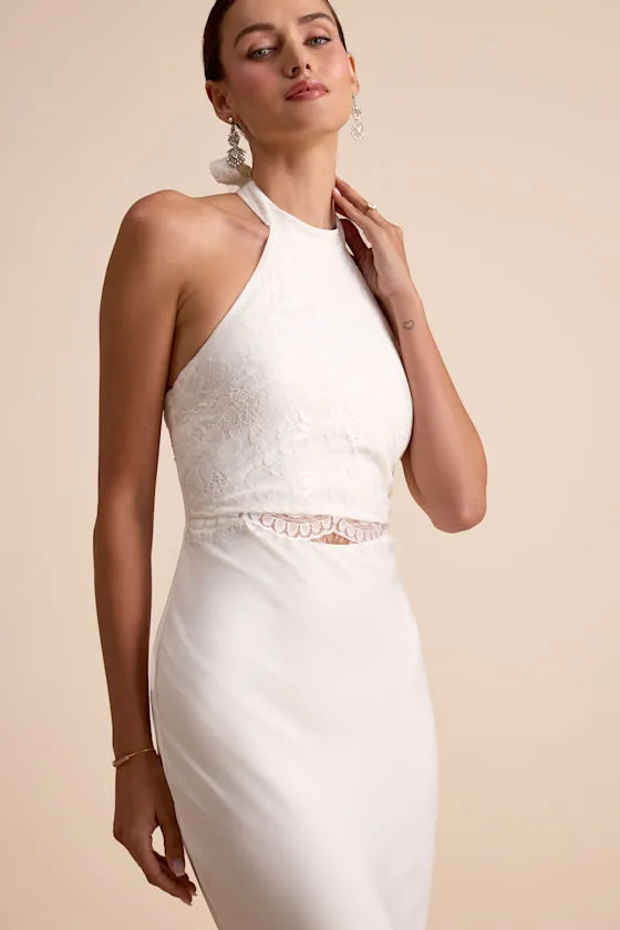 Atenea White Lace Cutout Halter Mermaid Maxi Dress sold by Lulus product image thumbnail 3